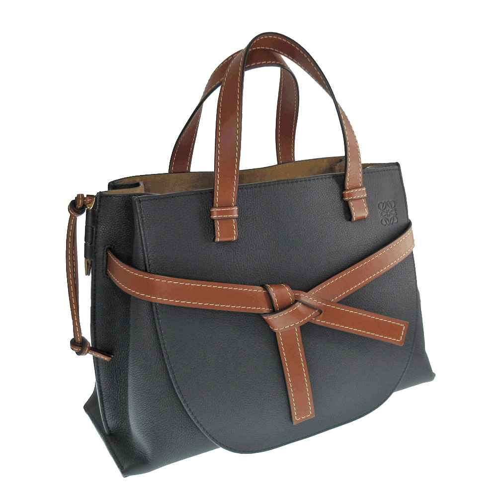 LOEWE GATE TOP HANDLE Bag Leather Brown Black Handbag Shoulder
